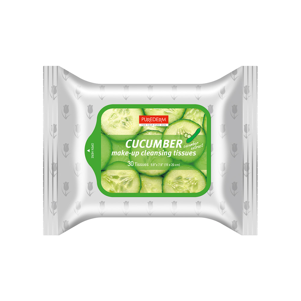 584634 PUREDERM MAKE-UP CLEANSING TISSUES CUCUMBER