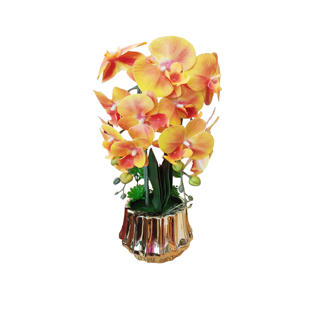 DECO ORQUIDEAS PHALAENOPSIS CON FLORERO DORADO