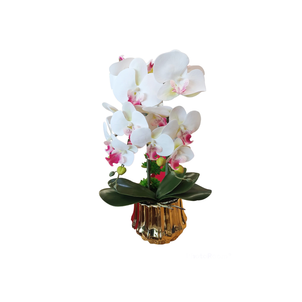 DECO ORQUIDEAS CYMBIDIUM BLANCO / FLORERO DORADO