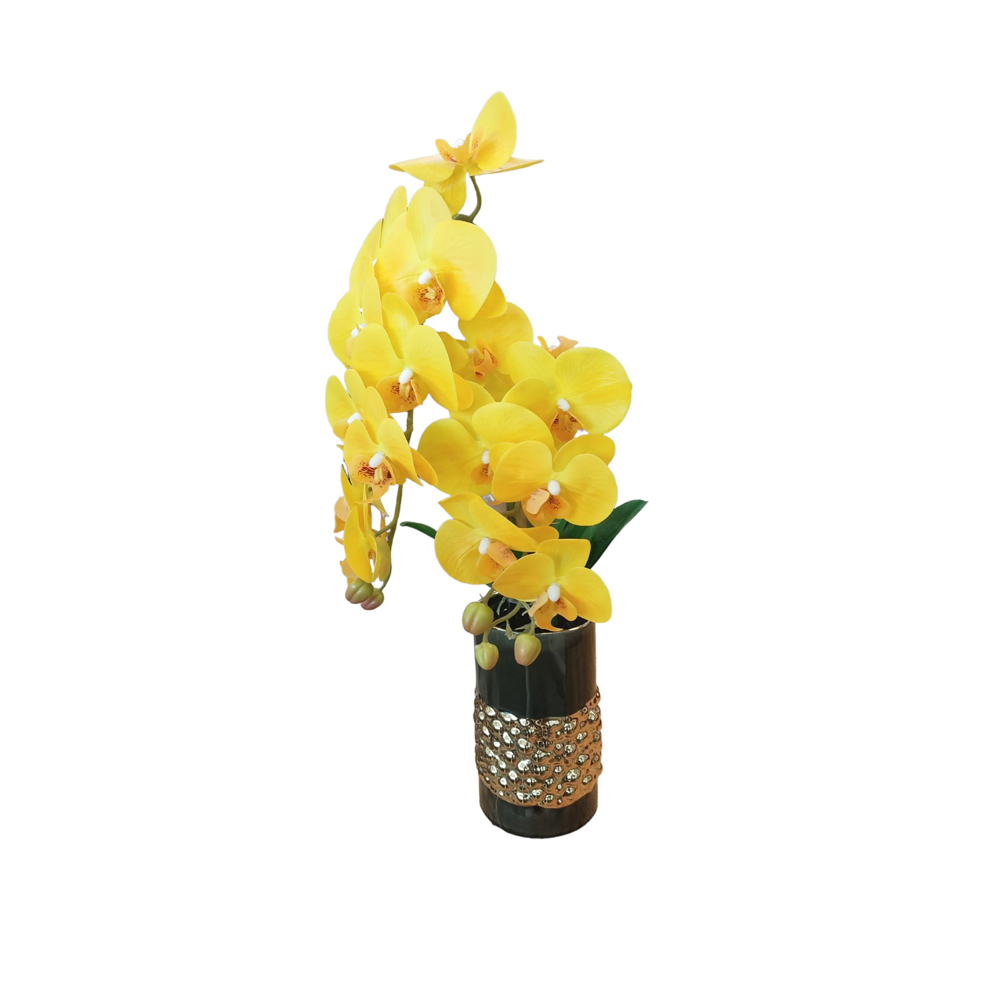 DECO ORQUIDEA AMARILLA GRANDE CON FLORERO