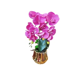 [38936] DECO ORQUIDEAS CYMBIDIUM FUCSIA / FLORERO DORADO