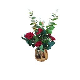 [38947] DECO ROSAS ROJAS CON FLORERO DORADO