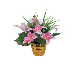 [38951] DECO LIRIO ROSA CON FLORERO DORADO