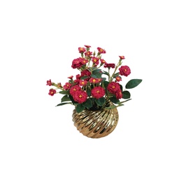 [38963] DECO MINI ROSAS ROJAS CON FLORERO DORADO 