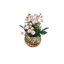 [38964] DECO MINI ROSAS ROSADAS CON FLORERO DORADO 