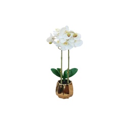 [38968] DECO ORQUIDEA GRANDE BLANCA CON FLORERO DORADO